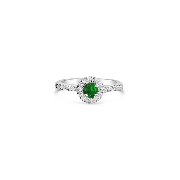 Solitaire Shoulder Diamond and Emerald Engagement Ring 18ct White Gold - R968