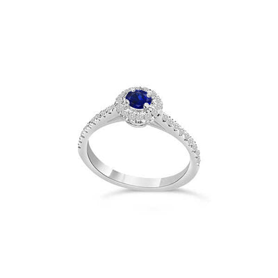 Solitaire Shoulder Diamond and Sapphire Engagement Ring 18ct White Gold - R969