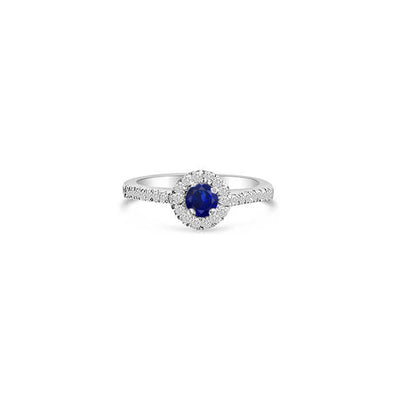 Solitaire Shoulder Diamond and Sapphire Engagement Ring 18ct White Gold - R969